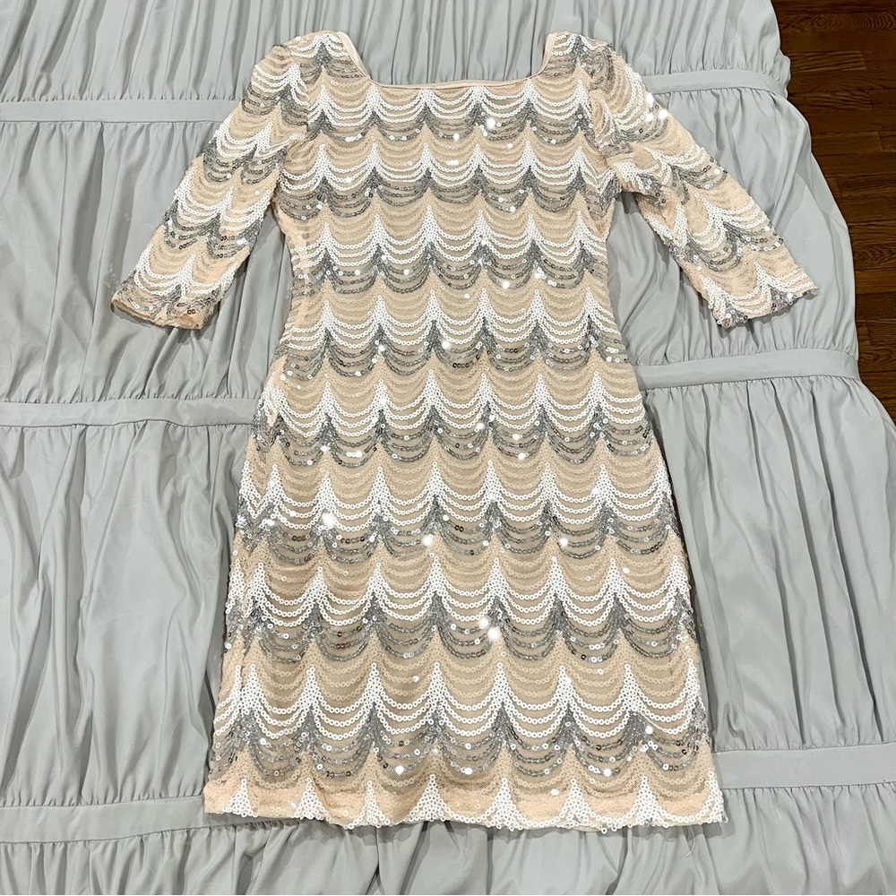 Crystal Doll Beige and Silver Sequin Mini Dress